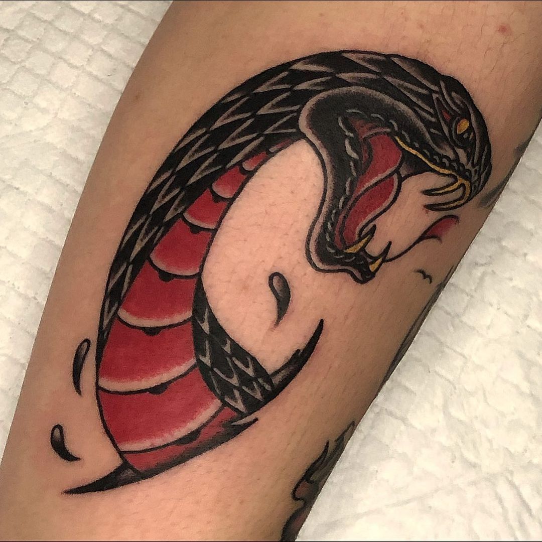 Colorful tattoo of a snake on an arm